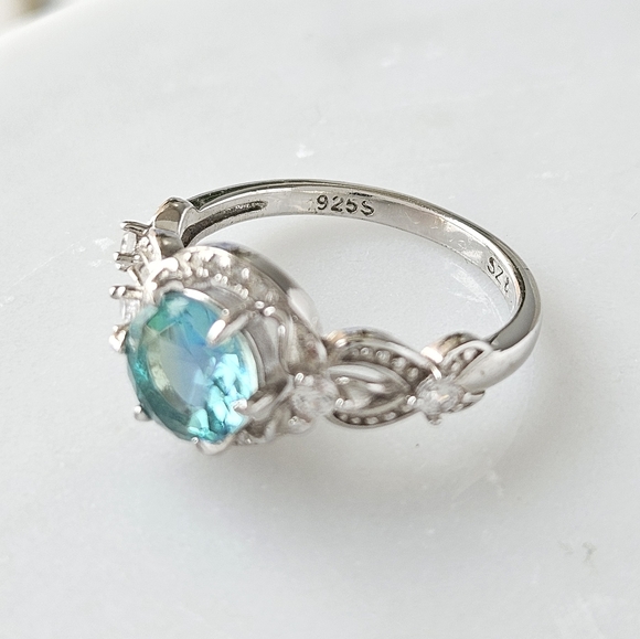 Aquamarine Blue & Teal tourmaline stone ring, 925 Sterling Silver Charmed Aroma - Picture 2 of 5